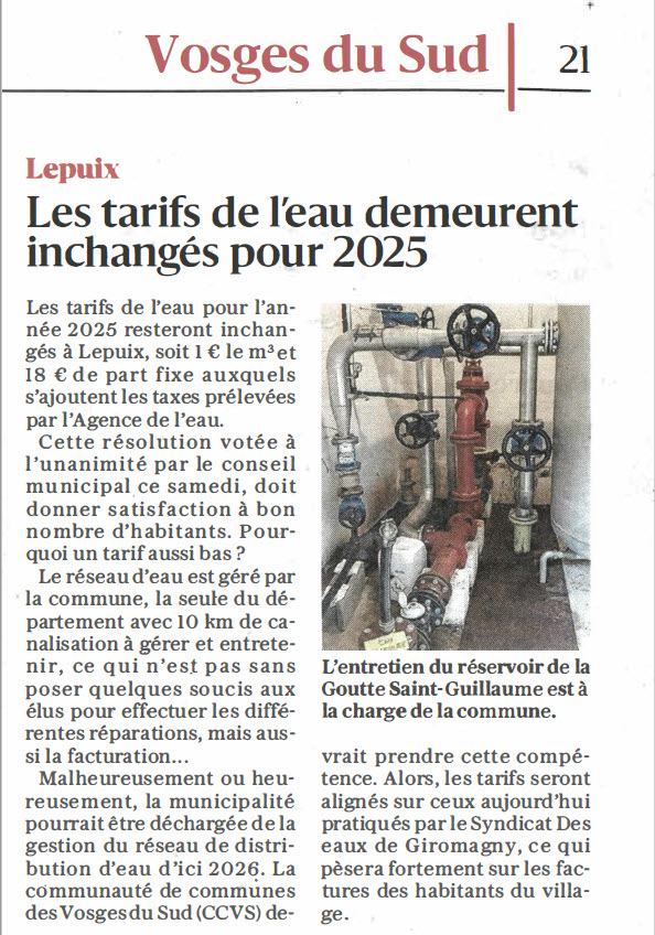 tarif eau